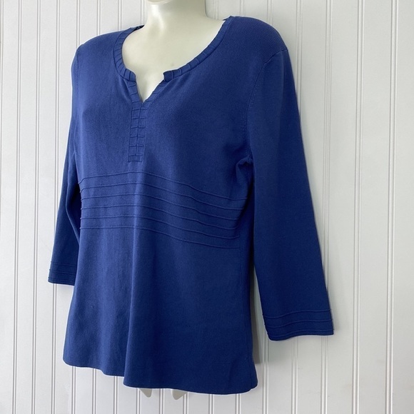CABLE & Gauge Fine Knit Sweater Womens Large V Neckl8ne 3/4 Sleeves - Picture 3 of 11